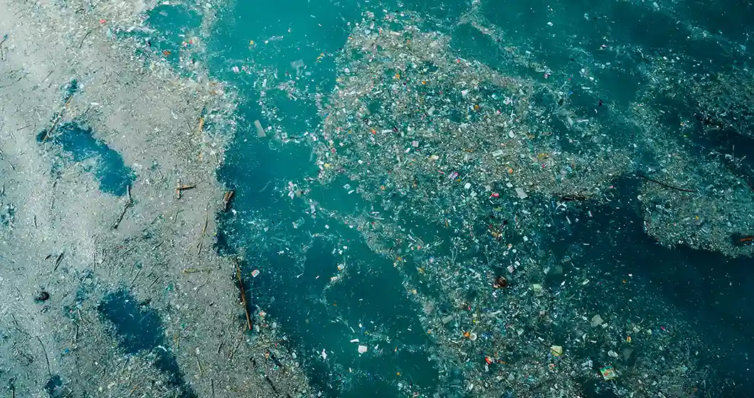 Vu panoramique de la pollution aux micro et nano plastiques de l'océan indien