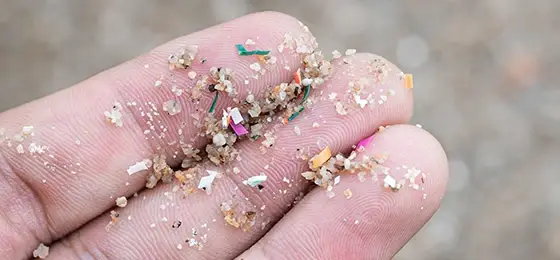 main tenant des microplastiques et du sable pour les troubles nutritifs